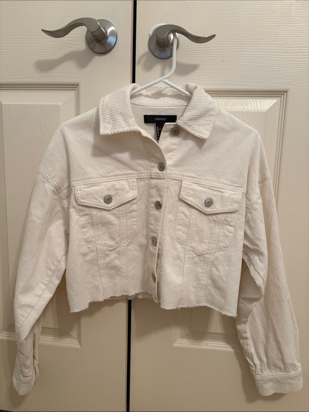 Forever 21 White Cropped Jean Jacket